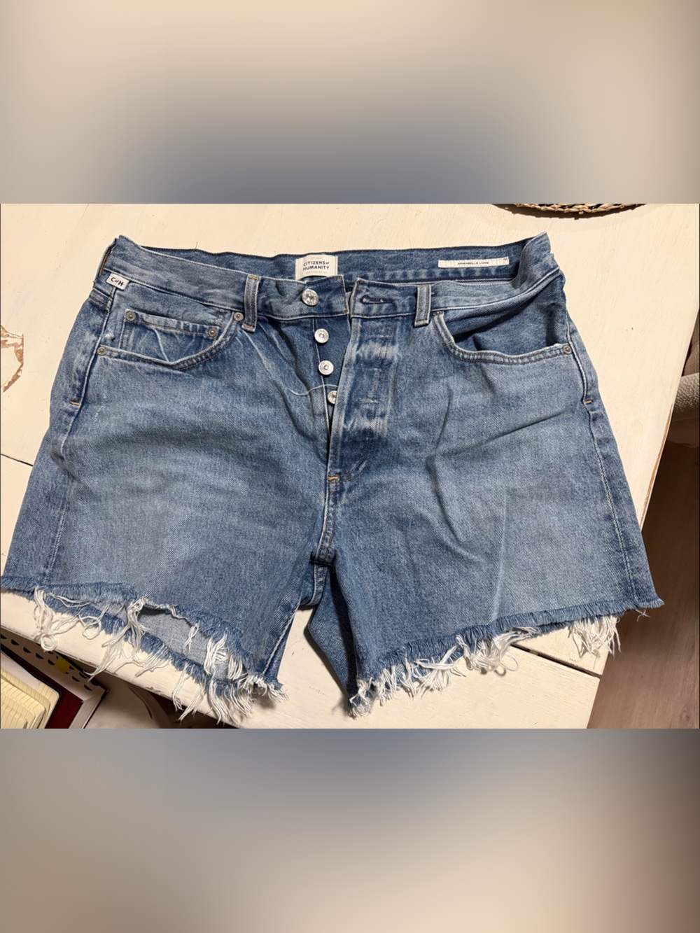 Citizens Of Humanity Light Blue Frayed Hem Denim Shorts